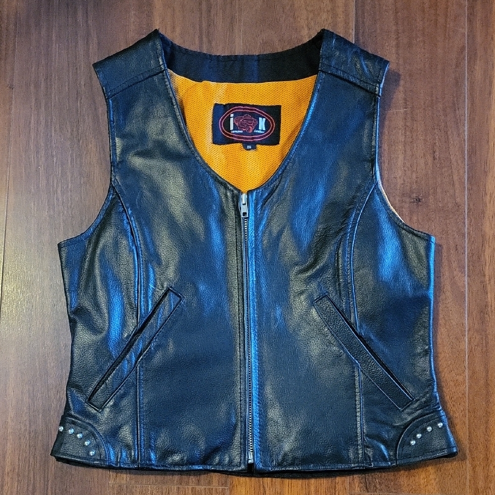 Studded Black Leather Vest for Women
